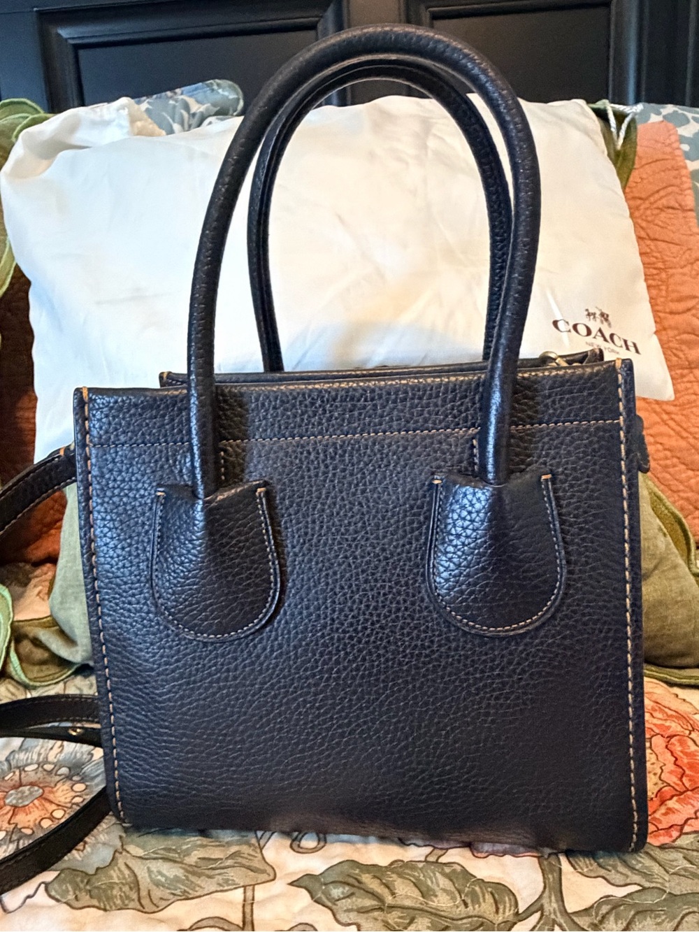 Coach Pebbled Leather Tote in Black - Picture 2 of 11